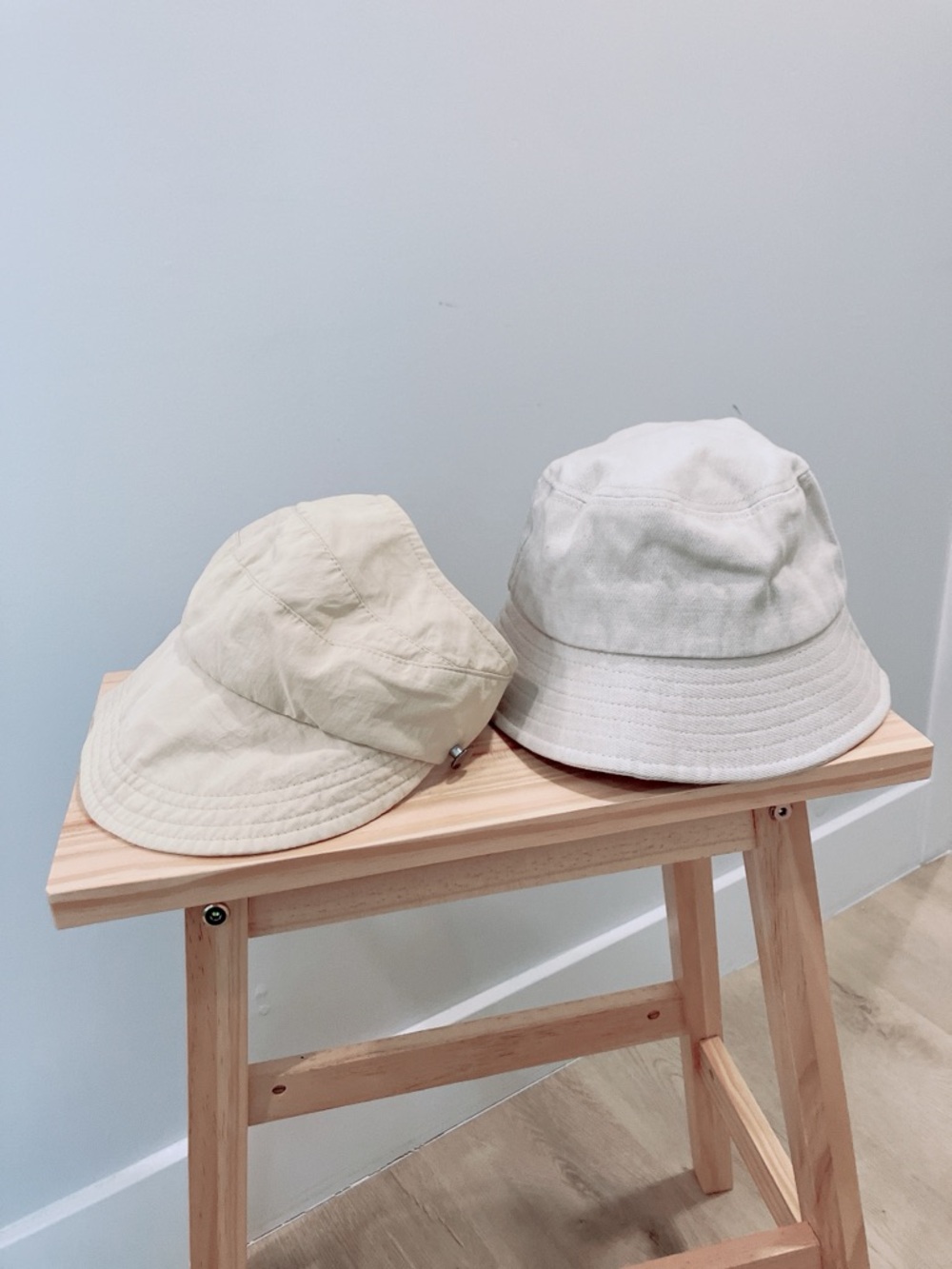 Foldable Sun Visor and Neutral Canvas Bucket Hat - Set of 2